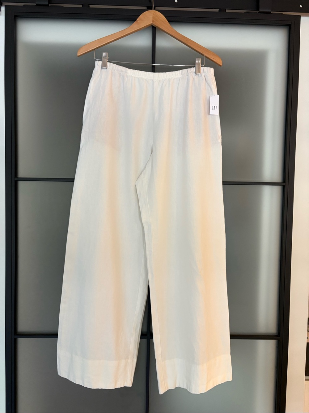 GAP Women's Linen-Blend Easy Wide-Leg Drawstring Pants— White